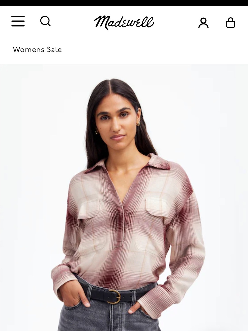 Madewell Rose and Cream Plaid Button-Front Shirt